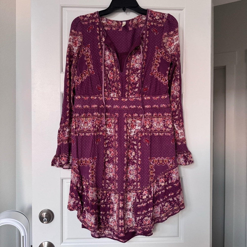 Free People Plum Floral Mixed-Print Tunic Dress